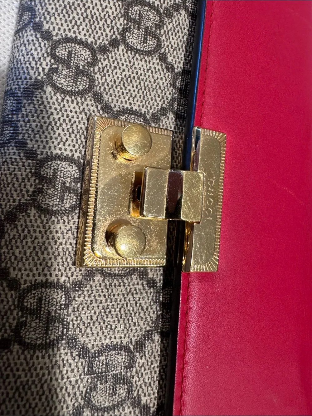 Gucci Red Leather & GG Monogram Continental Wallet with Gold Hardware